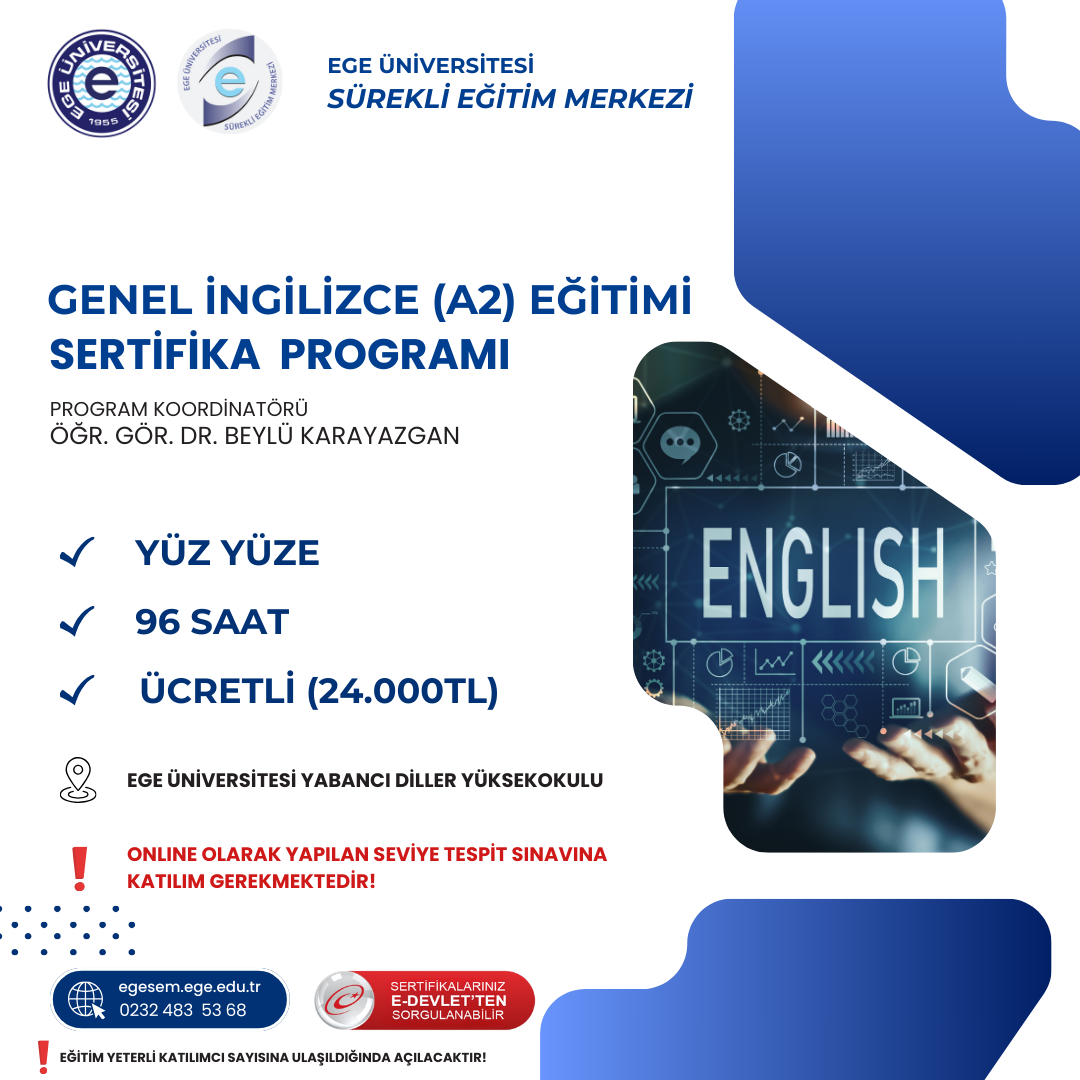 Genel İngilizce (A2) Eğitimi Sertifika Programı