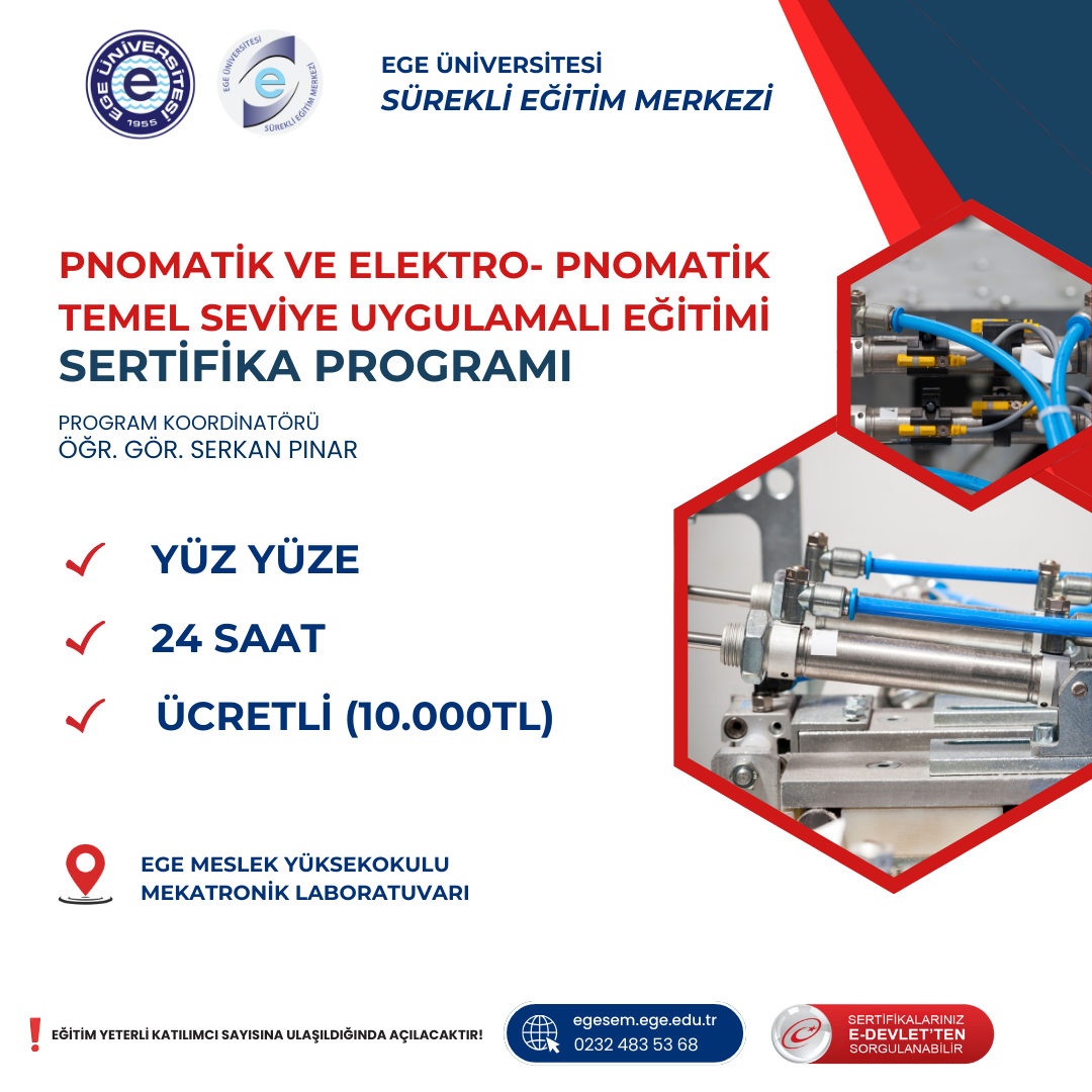 Pnomatik ve Elektro-Pnomatik Temel Seviye Uygulamalı Eğitimi Sertifika Programı